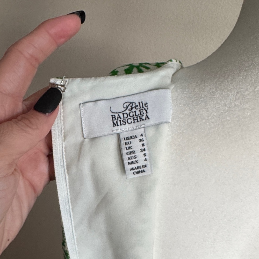 Badgley Mischka Green and White Patterned Mini Dress - Picture 9 of 10